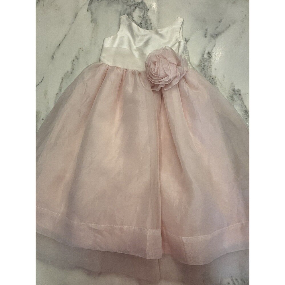Janie and Jack Dress Sz5 Special Occassion Silk and Tulle Pink and White Easter